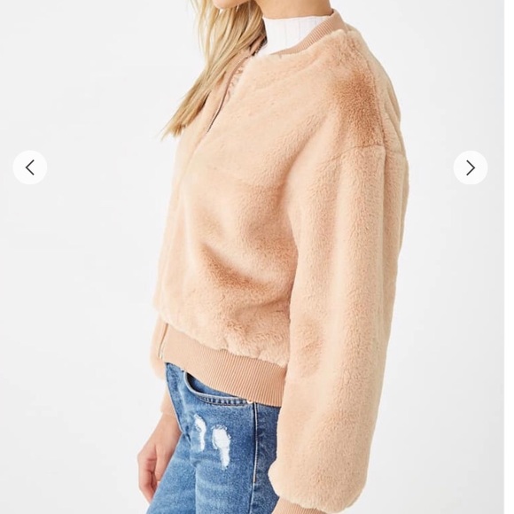 Bomber Jacket Peach Faux Fur Cropped - Picture 7 of 8